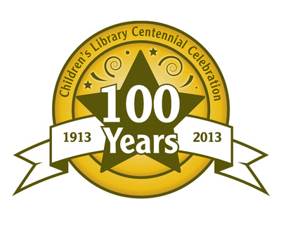 Logo seal celebrating 100 years of the Children’s Library at the Akron-Summit County Public Library.
